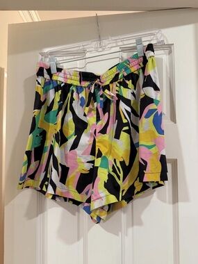 CROSBY by Mollie Burch High-Waist Drawstring Shorts - Black Multi Pastel